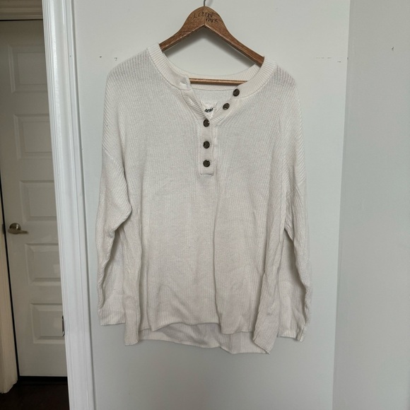 Aerie Oversized Cream Henley Knit Sweater M - Picture 2 of 6